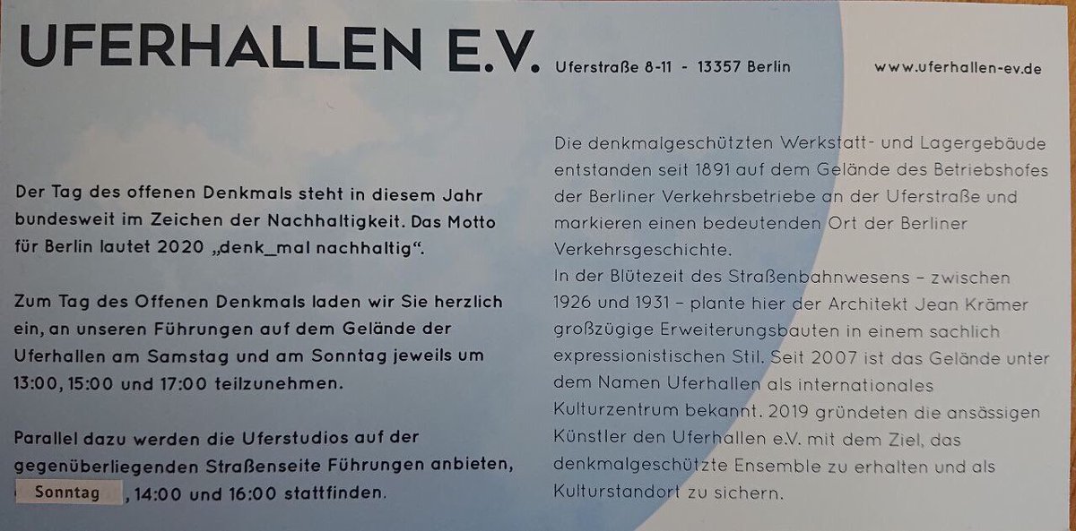 HeimatNeue's tweet photo. #TageDesOffenenDenkmals
#TdoDM
🛎Führungen mit MNS 😷
#Uferhallen #Wedding #Samwer #Kleingewerbe
#b1209 & #b1309
🛎👇👇👇📣
https://t.co/EFzpBh2vG4 https://t.co/uPmtR1LjLi