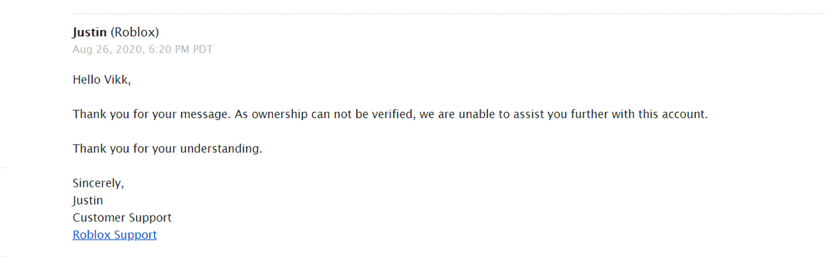 Timmitynl's tweet photo. @RBLXcrackop @Roblox My friend has this same problem, his account got hacked as he clicked a fake link and his limiteds where gone. Emailed roblox for a rollback and got terminated instead. https://t.co/IqvBGZ4Pak