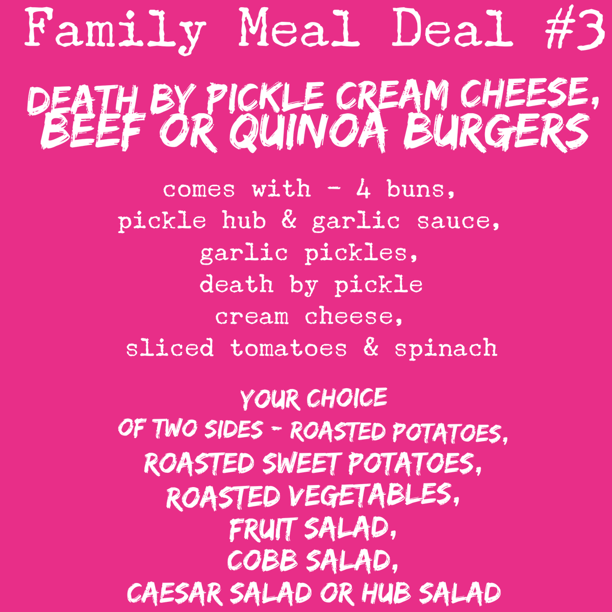 Happy Monday!!! 
Here's our family meal deal options this week !! **DELIVERY &amp; PICK UP AVAILABLE - *** Thursday, Friday ***
**We deliver to, amherstburg, lasalle, tecumseh, belle river, lakeshore 
MUST PREORDER AND ETRANSFER FOR PAYMENT !! ORDER DEADLINE WEDNESDAY <a href="/12PM/">nour zohbi</a> :)