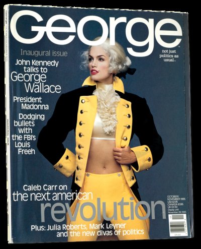Patrick_Small86's tweet photo. 25 years ago today, JFK Jr, debuted his magazine George. Groundbreaking publication combining politics and entertainment. #George25 #JFKJr #DebutIssue #CindyCrawford #Politics #Entertainment https://t.co/dpyOih8ORg