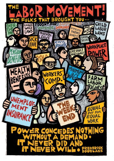DeniseSpecht's tweet photo. These are two of my labor favorites by Ricardo Levins Morales. On #LaborDay we celebrate and recognize organized labor and workers. Unions keep our communities smart, healthy and safe. I #chooseunion because together, working in union, we make all that happen. https://t.co/UGCMlzOOIS