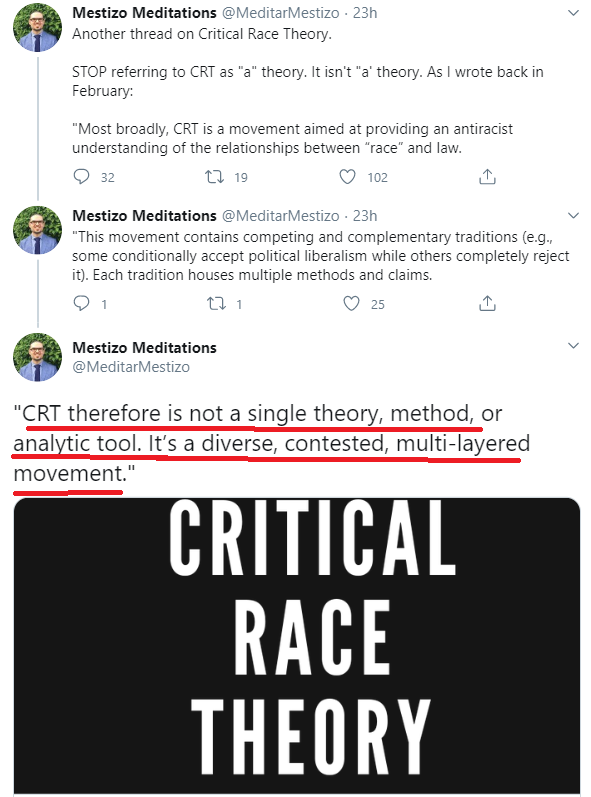 14/Unfortunately for Curtis woods, Nathan Luis Cartagena tells us Critical Race Theory is not just an analytical tool, it is in fact an entire MOVEMENT, which is obvious to everyone who knows what Critical Race Theory says.