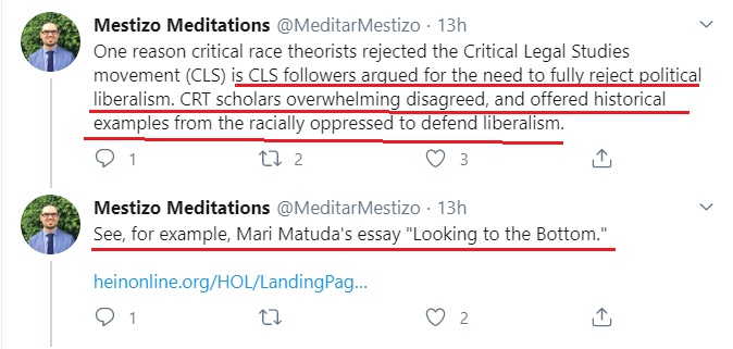 15/But, in keeping with the duplicitousness of Critical Race Theory, Mr. Cartagena pretends Critical Race Theory defends liberalism. He even cites a paper as proof!The bad news is the paper's behind a paywall.The good news is I have a subscription.Lets see if he's lying.