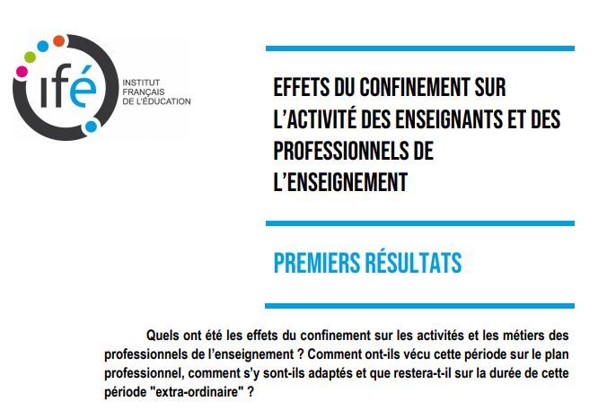 ✅Les premiers résultats de l'enquête “Effets du confinement sur l’activité des professionnels de l’enseignement”, menée entre le 14 mai et le 22 juin 2020, sont à présent disponibles sur ife.ens-lyon.fr/ife