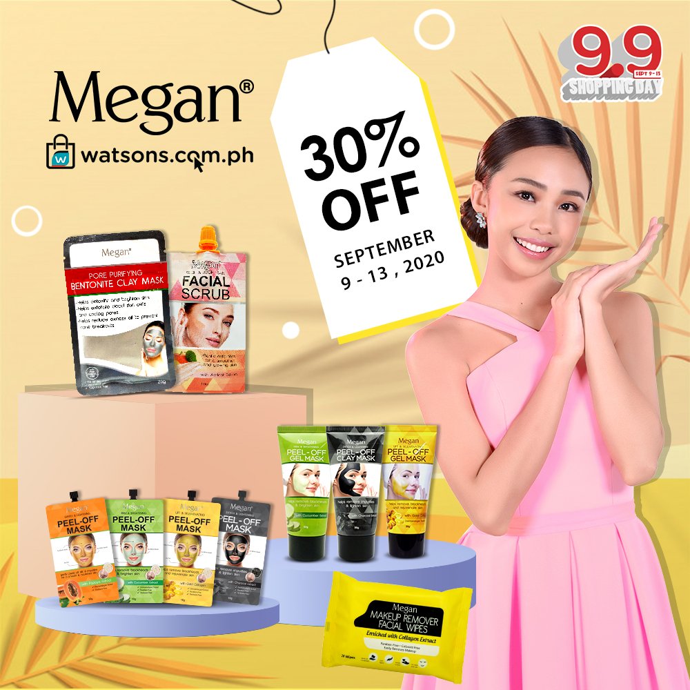 MeganBeautyPH's tweet photo. Alam mo na ba? #MayMeganSaWatsons mga beshie! Save up to 30% OFF on selected Megan Beauty Products this coming September 9-13, 2020 sa Watsons 9.9 Shopping Day, kaya gora na sa pinaka malapit na Watsons store sa inyo or for safer shopping, order lang Watsons online!💗 https://t.co/WLWwzaDyk5
