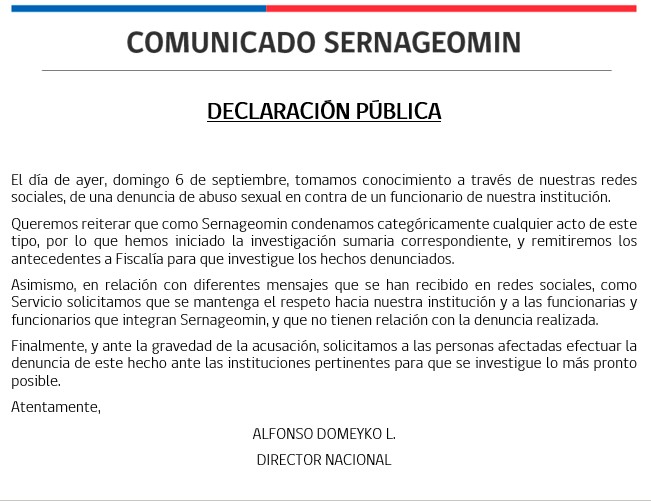 sernageomincl's tweet photo. DECLARACIÓN PÚBLICA: https://t.co/qIDaIuUZCE