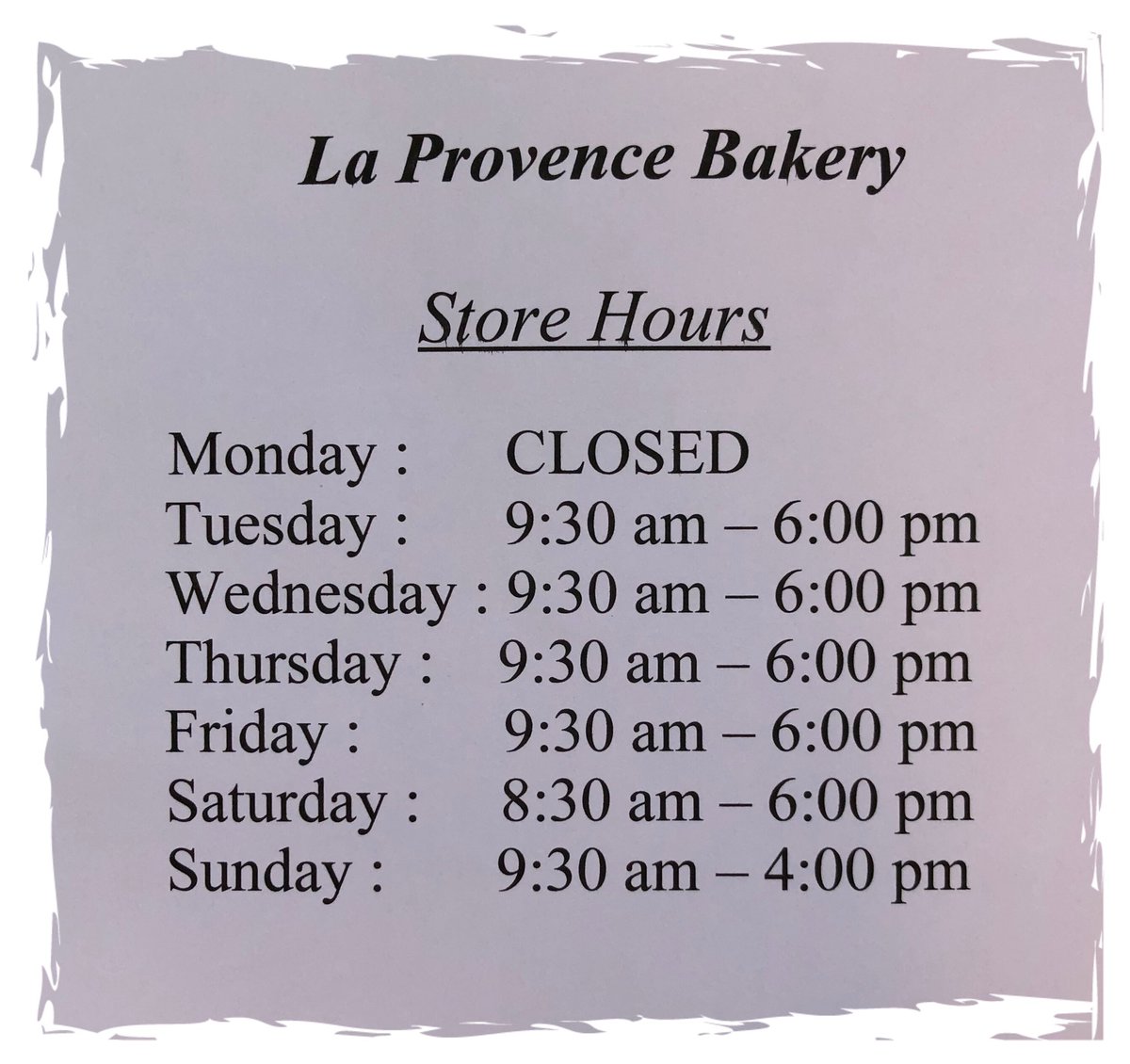 LaProvenceBaker's tweet photo. Happy Monday, Ottawa! 

As we head into the Fall, we have made the decision to extend our store hours. 

Here are our new store hours effective tomorrow (Tuesday, September 8th). https://t.co/hHJU20HZzN
