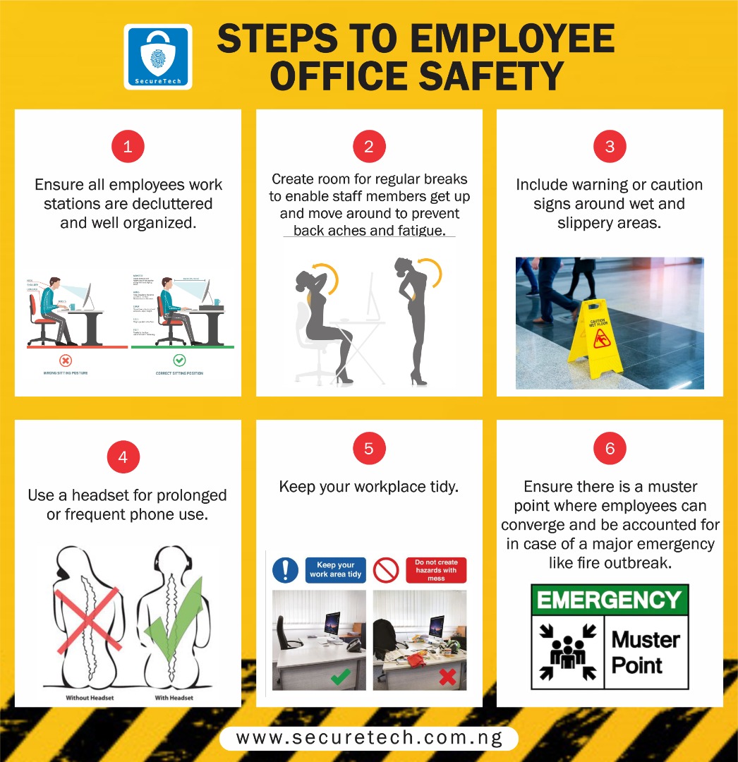 SecureTechNig's tweet photo. Do you know 85% of employees go through these issues every day?

Here are 6 solutions to help improve your office safety

#securetech #securetechnig #officesafetytips #securitytips https://t.co/2BDzvwfyNq