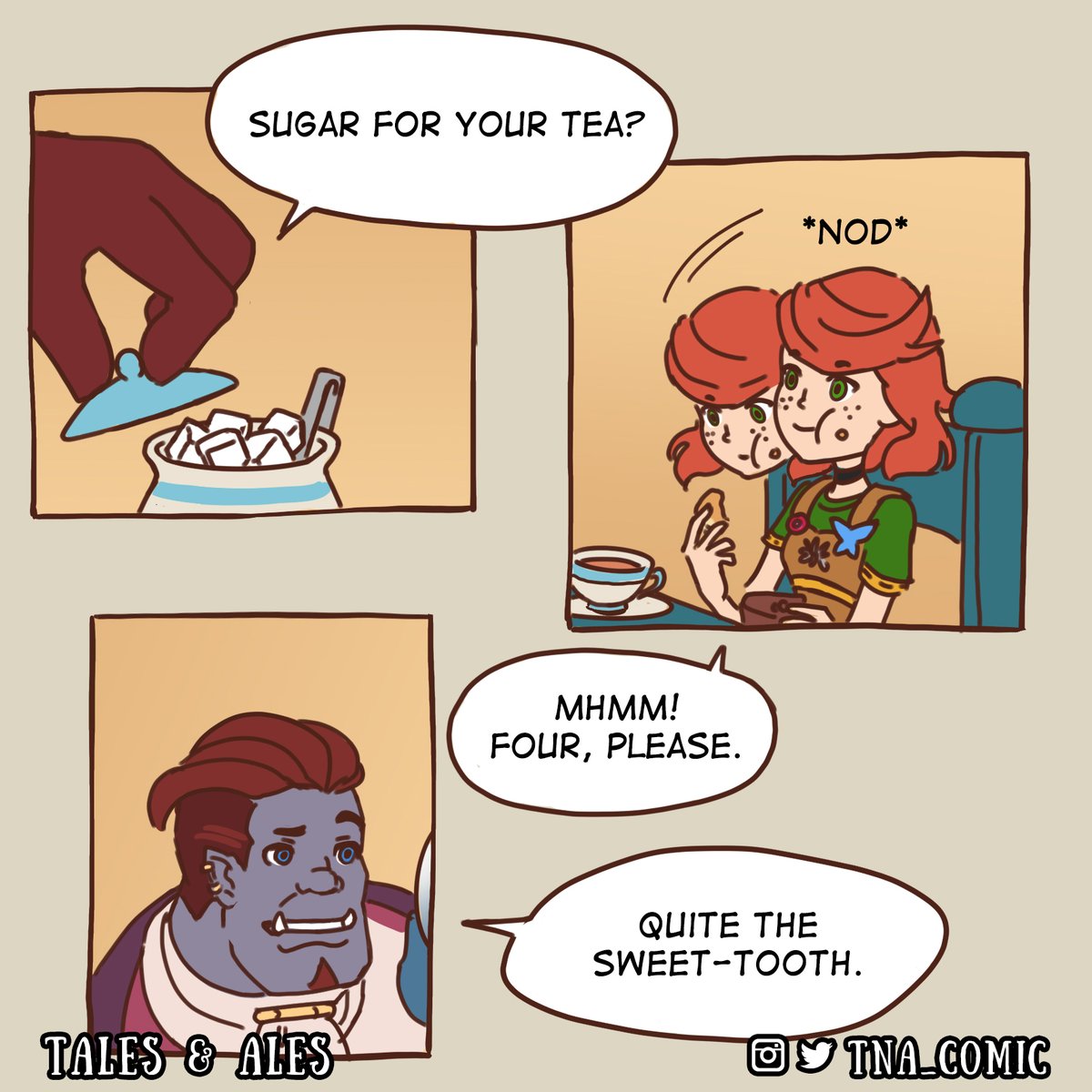 Amber the sweet tooth.

Read the comic as how we intended at Webtoons, link in our profile.

#comics #comic #comicart #webcomic #dnd #dungeonsanddragons #webtoon #fantasy #fantasyart #story #art #amber #redhead #cat #cats #felis #tapas #tapastic #dndmemes #ogre #bard #raygun