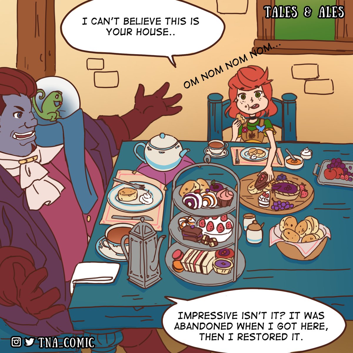 Tea Time!

Read the comic as how we intended at Webtoons, link in our profile.

#comics #comic #comicart #webcomic #dnd #dungeonsanddragons #webtoon #fantasy #fantasyart #story #art #amber #redhead #cat #cats #felis #tapas #tapastic #dndmemes #ogre #bard #raygun #tea #teatime