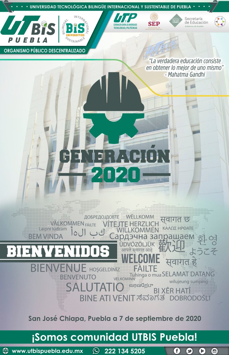 UTBISPuebla's tweet photo. Generación 2020 de UTBIS Puebla, sean todas y todos bienvenidos al inicio de actividades académicas del cuatrimestre septiembre – diciembre 2020.
Bienvenidos a su casa UTBIS Puebla.
#SoyOrgulloUTBIS https://t.co/PDXwUz14R2