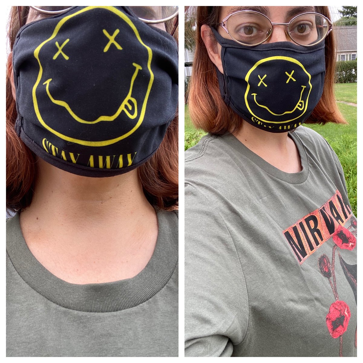 cobainreed's tweet photo. My new official @Nirvana masks and shirt 💕🤟👍 https://t.co/0dTGCwymQO