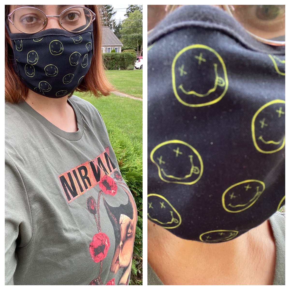 cobainreed's tweet photo. My new official @Nirvana masks and shirt 💕🤟👍 https://t.co/0dTGCwymQO