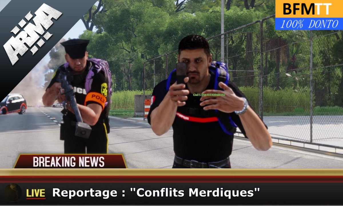 1erRCC's tweet photo. Le @1erRCC envoi le reporter Spécial Donto de #BFMTT pour un reportage qualitatif qui vire au drame!😂👌

Made in R.C.C, le #Fun est présent ! 

Vidéo : https://t.co/WrP9ujaWnD

@Arma3official
 
#Arma3 #Arma3FR #Reporter https://t.co/Q3BGBeWr3H
