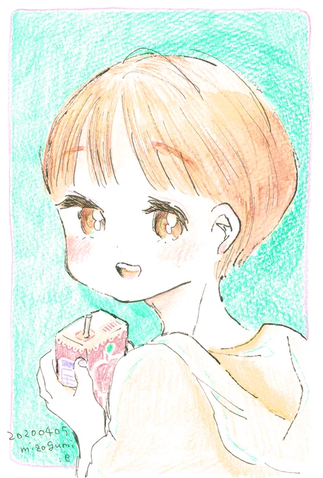 りんごジュースポストカード/色鉛筆 