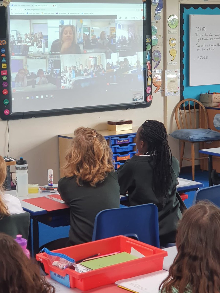 FairFieldJrSch's tweet photo. Coming together in a virtual world. Mrs Goodwin leading our Monday morning assembly today via Google Classroom. #fairfieldfamily #fff #ffjs https://t.co/0RsKvXBT3R