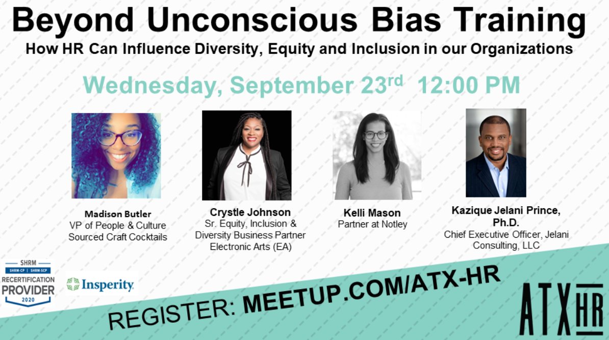 atxhr's tweet photo. #ATXHR Beyond Unconscious Bias Training with Madison Butler, Crystle Johnson, Kelli Mason &amp; Kazique Prince #DEI https://t.co/V3QBqr3Abn