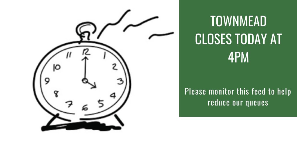 Today <a href="/LBRUT/">Richmond Council</a> #Townmead will close at 4pm today! If you are planning to come tomorrow PLEASE BOOK YOUR SLOT. bit.ly/3iTxXQv