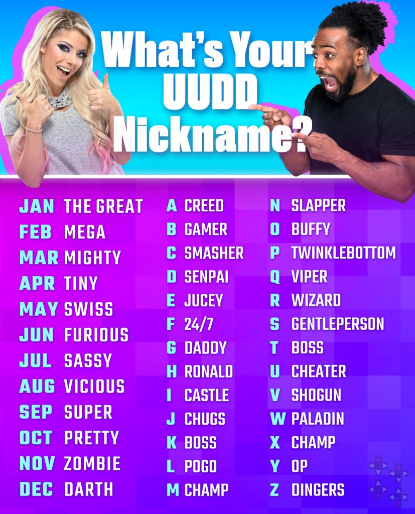 Your Birthday month + First letter of your name is your #UUDD nickname! (No, not your #LRLR one....) Comment Below and tell us what your new name is!

For example @gameovergreggy is Tiny Daddy!!