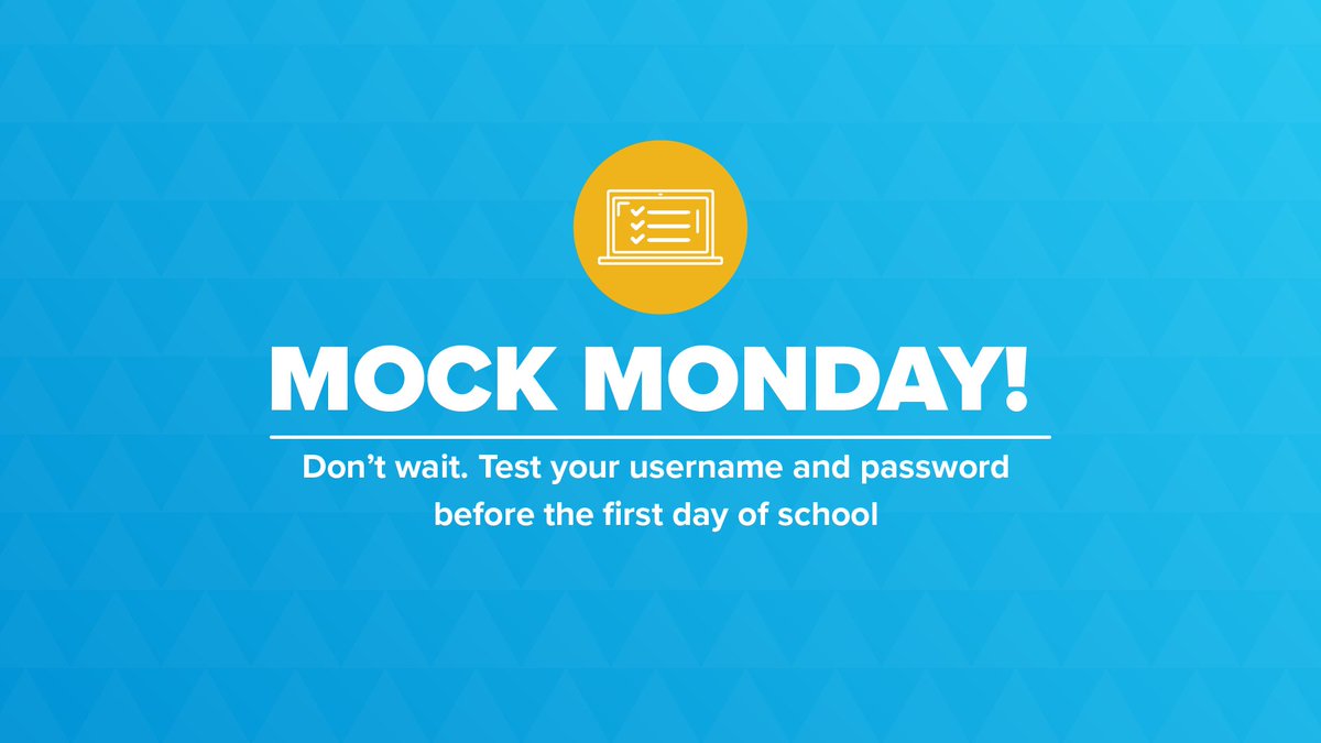 BaltCitySchools's tweet photo. Mock Monday! Don’t wait. Log into your City Schools laptop or learning tools and test your username &amp; password before the first day of school. 

#WeAreAllLearning https://t.co/BTEnlDm4Oo