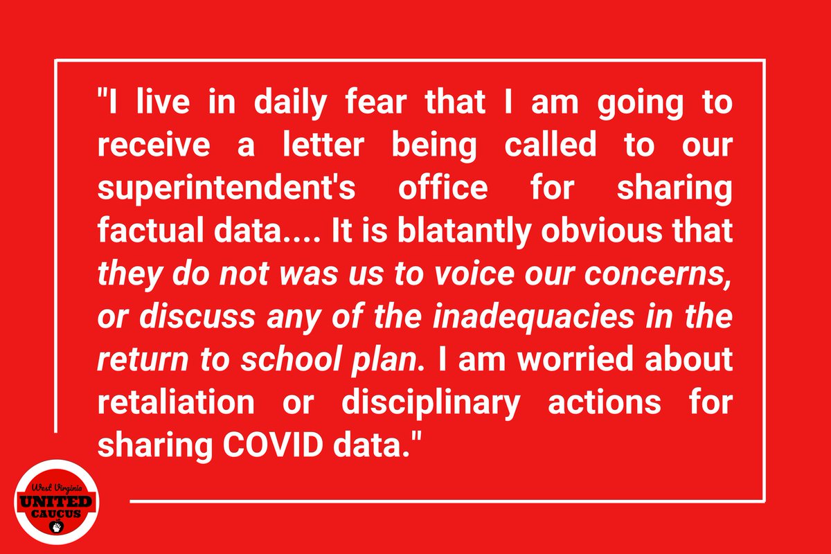 CaucusWv's tweet photo. Educators and service personnel are speaking out against unsafe conditions, and are being reprimanded for doing so. On this #LaborDay, workers must speak out. https://t.co/gWZmgkkfzd