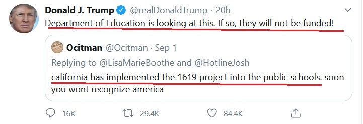 20/Since Trump not only said that he was going to remove Critical Race Theory from all governerment agencies, but would refusing to give funding to schools that use the Critical Race Theory filled 19619 project; now is a good time to remind everyone what that project was about: