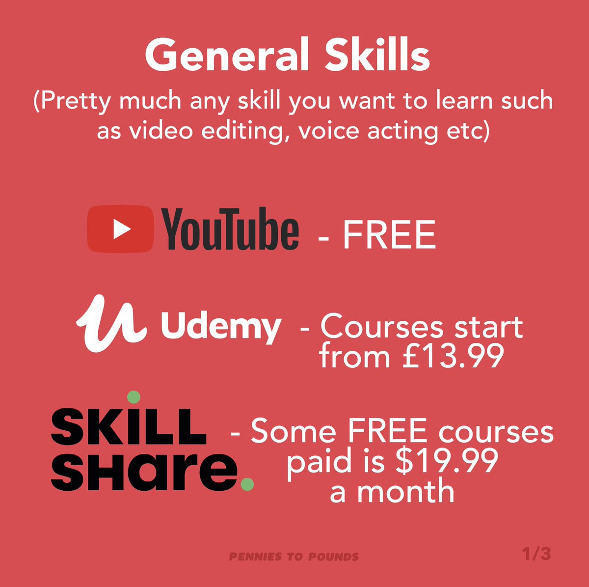 penniestopound's tweet image. Looking to learn a new skills? Want to learn:

⭐️ General Skills
⭐️ Digital Skills
⭐️ Language Skills

We have compiled some of the best places to learn these - many of them are free!