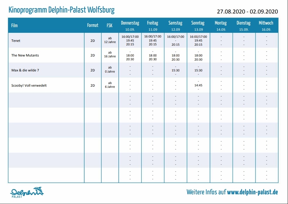 Und hier das Kinoprogramm für diese Woche. Neu bei uns: New Mutants