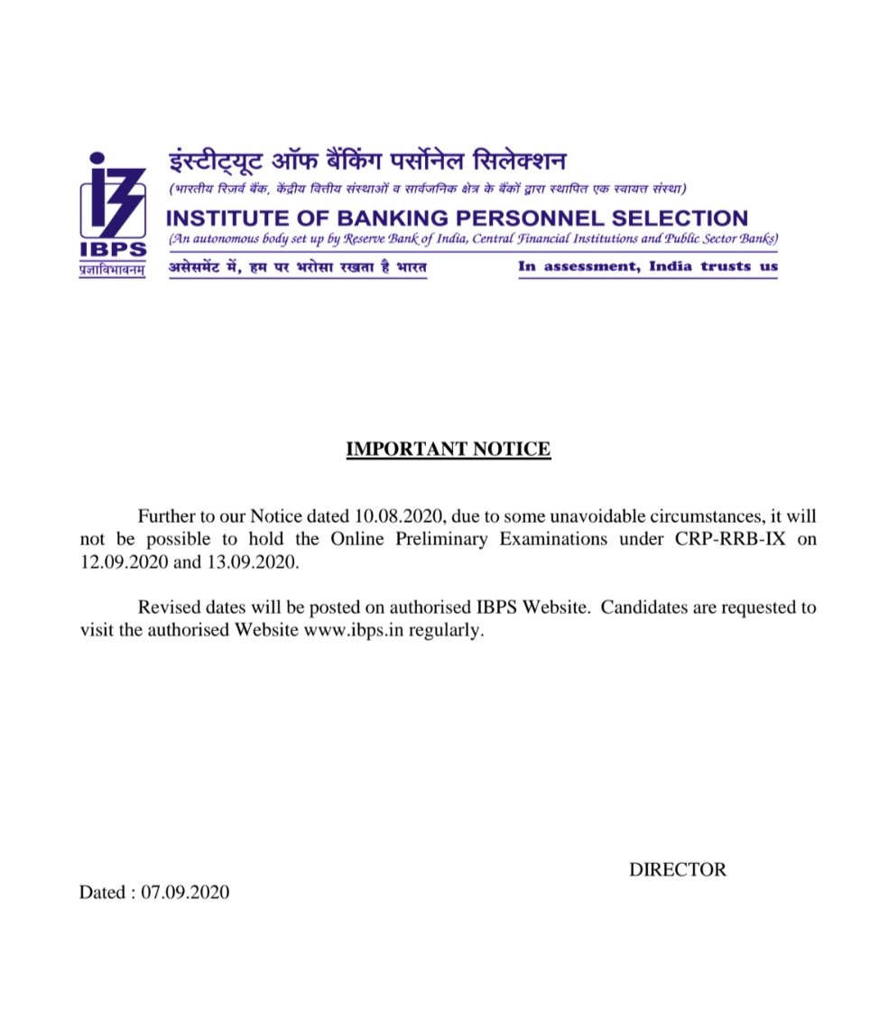 ExamAttack's tweet photo. #IBPS_RRB_2020_Exam_Postponed

IBPS has released an official notice regarding the postponement of IBPS RRB Exams 2020.  Check out the official notification released by IBPS. https://t.co/3WzWQvUq7T
