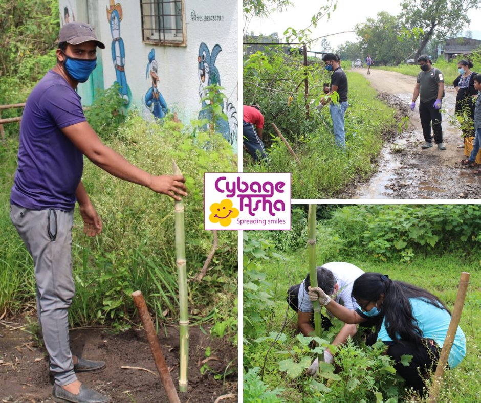 cybage_csr's tweet photo. Last weekend, #CybageAsha with the help of 15 enthusiastic #Cybagians planted more than 500 plants and trees including - #Bamboo, #Banyan, #Peepal, #Hirda, and #Behda in Sonde Mathana village, Velhe block, Pune district. https://t.co/s9DnFMzSOz