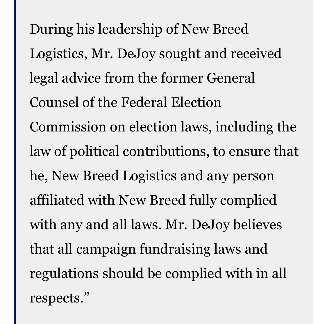 Louis DeJoy issues a response to alleged illegal donations via his private spokesperson. This response does not read like a denial. He “regrets” making employees feel uncomfortable? #USPS