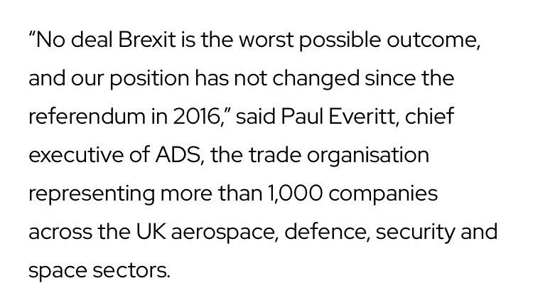 It’ll be a surprise to UK aerospace industry, who have said no trade deal with the EU is the worst possible outcome: