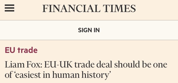 Given it should have been the easiest trade deal in human history, Liam Fox will presumably be fairly surprised: