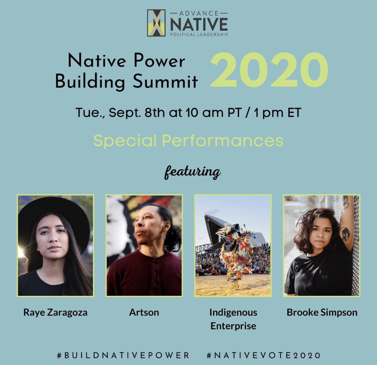 Still time to join us as we bring leaders from across the country on how to #BuildNativePower Join these leaders, artists, strategists, organizers and many others tomorrow! Get registered at bit.ly/BuildNativePow… #NativeVote2020