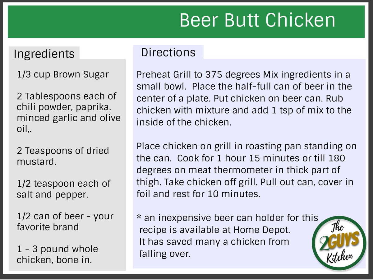 2GuysKitchen's tweet photo. This is a great recipe from our 2 Guys Kitchen collection for your Labor Day BBQ.....Enjoy the day off all! #BeerButtChicken #Grilling #BBQ #Grill #chicken #ChickenLovers #chickendinner #beer #beerlover #beerlovers #LaborDay #thingstodo #recipe #recipes https://t.co/zZQBvdwlU7