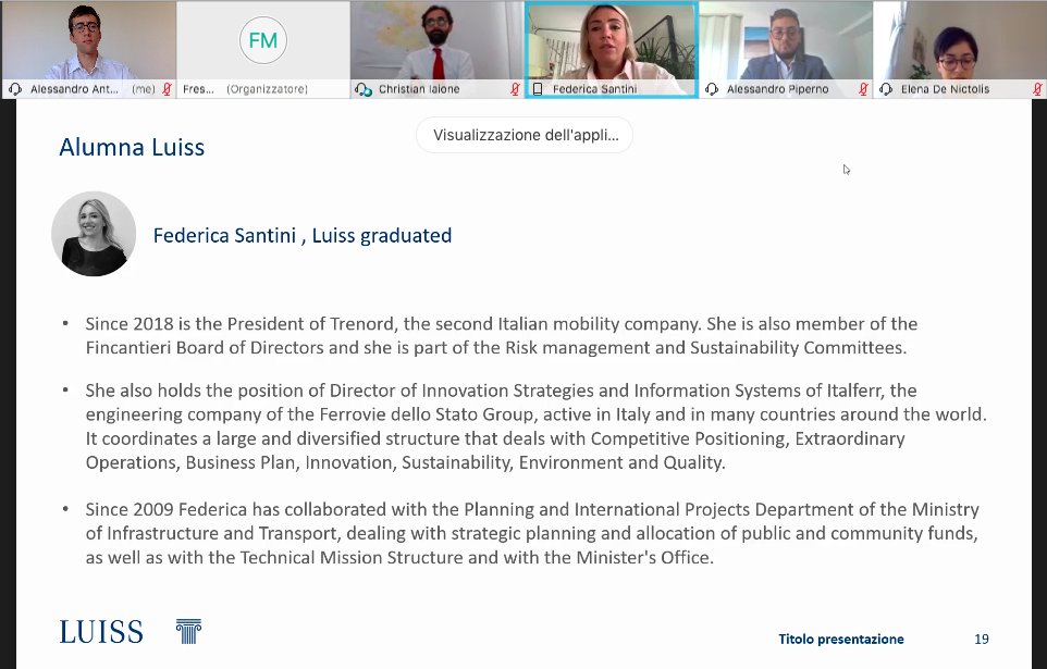 "Digital Innovation and Sustainability are good for the revenues of a company, they can bring value."

<a href="/chiccasantini/">Federica Santini</a>, President of #Trenord and member of the #Fincantieri Board of Directors. She is a great example for #Luiss students for her strong interdisciplinary background