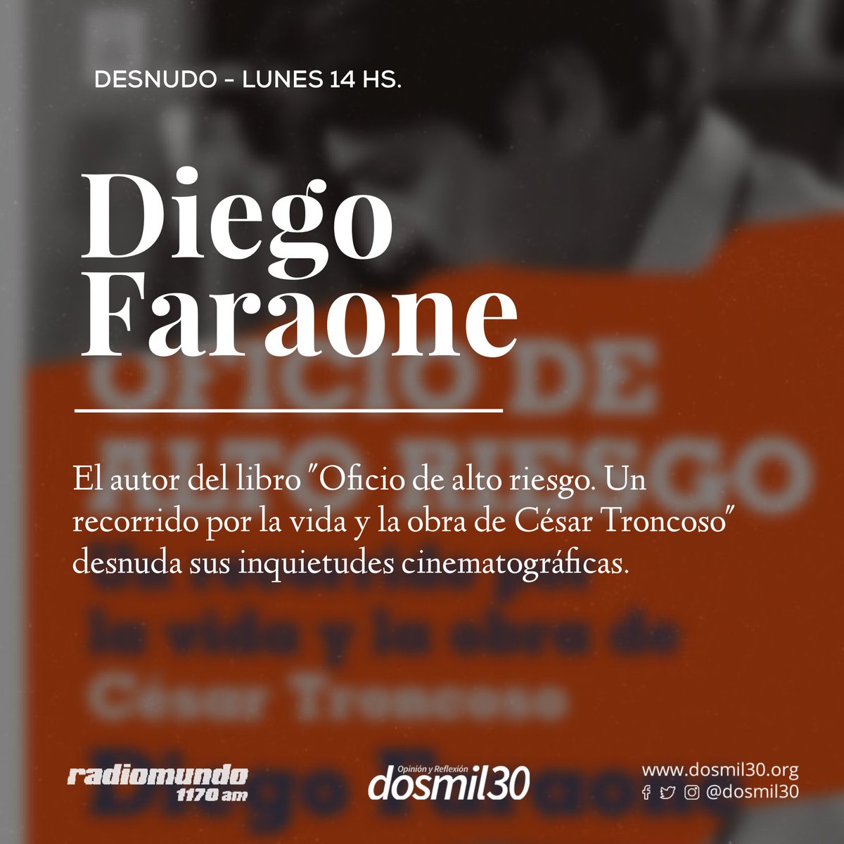 dosmil30's tweet photo. En instantes Diego Faraone desnuda sus inquietudes cinematográficas.

A las 14h por @enperspectivauy @radiomundo1170 https://t.co/ejYUEhNzJk