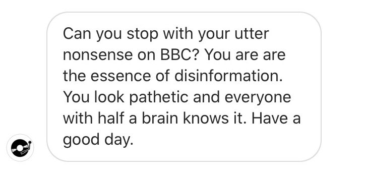  5/10 - Anti-BBC stuff is generally less personally offensive, but still not ideal. Appreciate the ‘Have a good day’ the end. He’s obviously got manners.