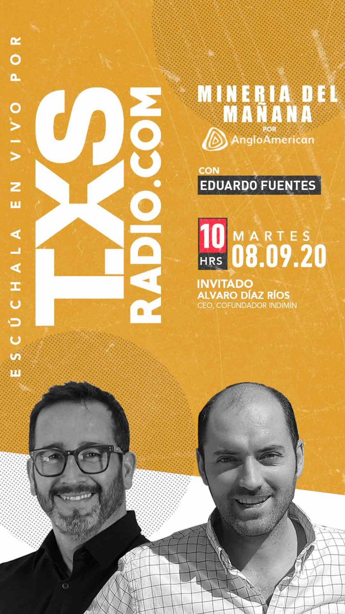 Nuestro CEO Alvaro Diaz estará mañana a las 10:00 hrs en <a href="/txsradio/">TXSRadio</a>, la primera radio de ciencia y tecnología de LATAM, conversando sobre nuestro asistente digital #Smartminingcoach y sobre innovación para la Minería del mañana
Sintoniza la señal online en txsradio.com