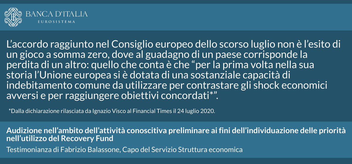 bancaditalia's tweet photo. Un’architettura comune più solida e adeguata è un vantaggio per tutti. Il fatto stesso che l’accordo sia stato votato all’unanimità indica che tutti i paesi hanno ritenuto che esso migliori il loro benessere di lungo periodo. Così F. #Balassone #Bankitalia su #NextGenerationEU https://t.co/sSp7Kc9JFt