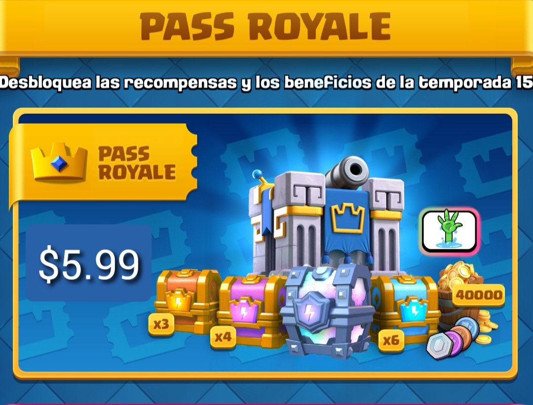 Temporada 15!! Nuevas Skin de torres y emotes!! 
La Guerra Naval ya llegó ⚓

Pass Royale $5.99 USD💰

Pago por Paypal

Consulta MD 📩
