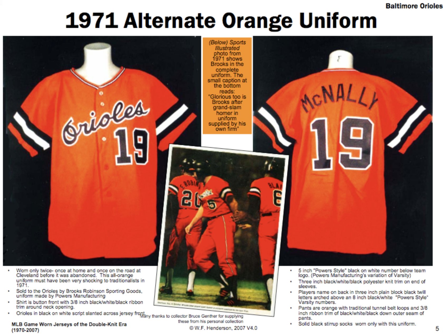 Orioles Magic on X: Back story: #Orioles epic all-orange unis worn exactly  twice—once at home, once on the road in 1971. Sold to O's by Brooks  Robinson Sporting Goods, outfits maintain a