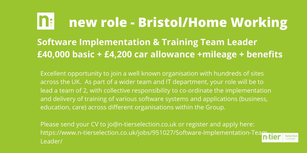 I can't say enough about how lovely these people are to work with.  Great opportunity to expand your software knowledge too.  #bristoljobs #softwareimplementer #softwaretrainer #leadership