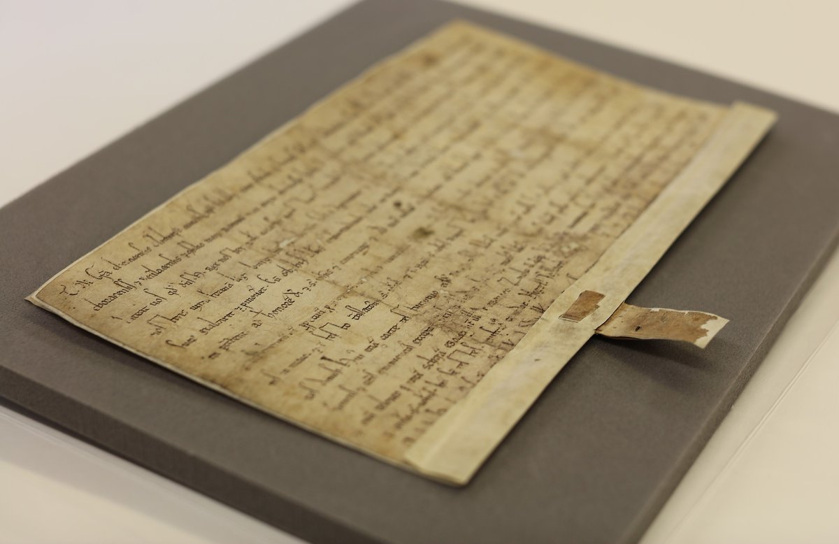 ERArchives's tweet photo. #ServiceFactoid of the Week:
What's our oldest document?  THIS -👉 
'Grant of Thurstan, Archbishop of York' dated 1129 

Granting #Beverley the freedom to buy &amp; sell without disturbance.

@DioceseOfYork @CottrellStephen @UoYBorthwick @BeverleyMayor @Bev_Minster @StMarysBeverley https://t.co/G0jLxCxyiA