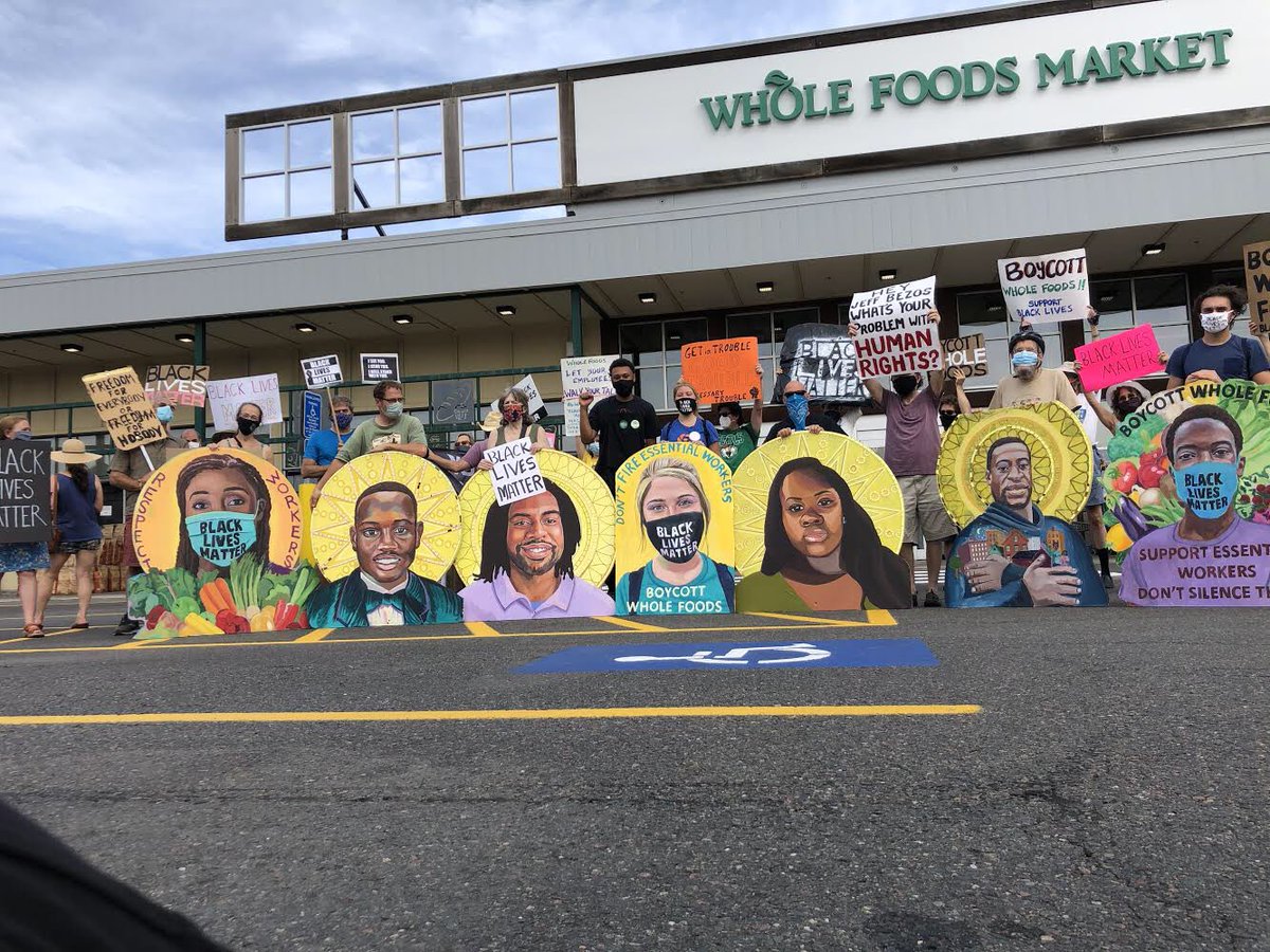 WFBLMcommunity's tweet photo. #LaborDay PROTEST to support @WholeFoods workers who have been fired, harassed &amp; sent home without pay for wearing #BlackLivesMatter masks on the job. Join us 5-6pm at Fresh Pond Whole Foods, 200 Alewife Park Brookway in @CambMA. See you there! https://t.co/Ci48HZ34Hg