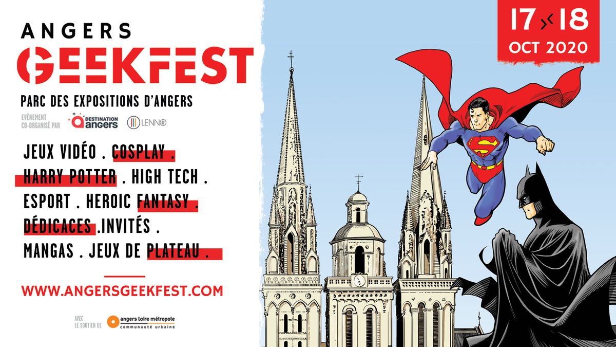 angersgeekfest's tweet photo. [ANNONCE]

Le Angers GeekFest se tiendra au parc des exposition d'Angers les 17 &amp; 18 octobre. C'est dans exactement 40 jours !! 🔥
👇👇
#AGF20 #Geekfest #angers #geek https://t.co/26WYbpThQo