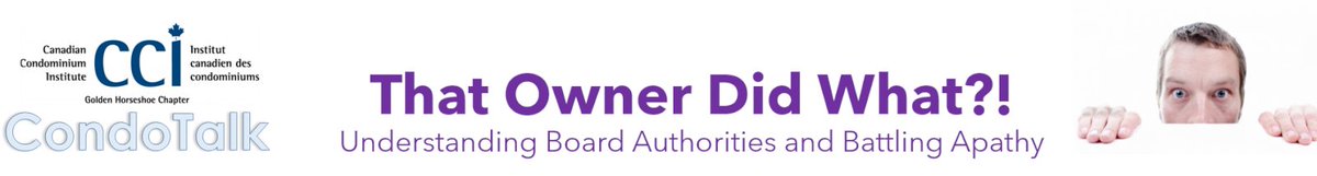 CCIGHC's tweet photo. Our next CondoTalk: That #Owner Did What on Sept. 15th will discuss:

- Understanding Board Authority &amp; respecting its limits
- #MentalHealth - Appreciating director's roles.
- How to get from apathy to engagement 

Register for our Complimentary Webinar: https://t.co/g46MEk2N1x https://t.co/nul1Y42WAB