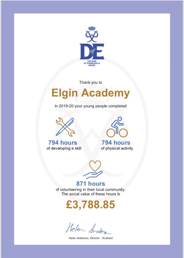 Elgin Academy DofE (@dofeelginacad) on Twitter photo Wow! Our Social Value Certificate celebrates the hours spent on volunteering, physical and skills sections in 2019/20. Huge well done to all <a href="/TeamElginAcad/">@TeamElginAcademy</a> pupils, this is amazing! 🌟 #MakingADofEDifference #teamEA <a href="/DofEScotland/">DofE Scotland</a> <a href="/dofemoray/">DofE Moray Council</a> @TheMorayCouncil Wow! Our Social Value Certificate celebrates the hours spent on volunteering, physical and skills sections in 2019/20. Huge well done to all <a href="/TeamElginAcad/">@TeamElginAcademy</a> pupils, this is amazing! 🌟 #MakingADofEDifference #teamEA <a href="/DofEScotland/">DofE Scotland</a> <a href="/dofemoray/">DofE Moray Council</a> @TheMorayCouncil