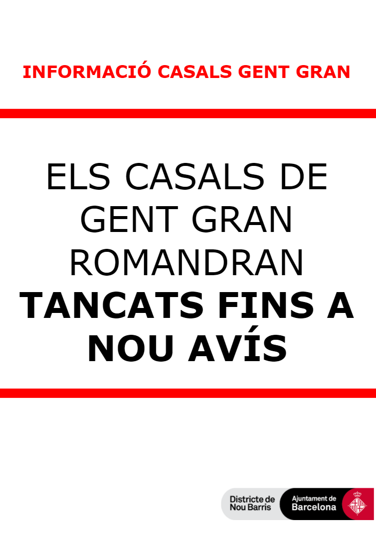 ⚠️Davant la situació actual de COVID-19, el Casal de Gent Gran Casa Nostra romandrà tancat fins a nou avís.

Pots posar-te en contacte amb nosaltres 👇

Telèfon/whatsapp: 602 22 31 05

Facebook: facebook.com/casalcasanostr…

Instagram: instagram.com/casal_casa_nos…