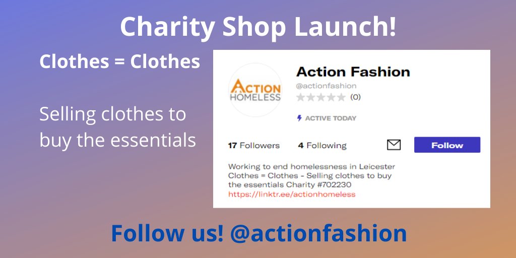 action_homeless's tweet photo. We've launched our very own charity shop!

We'll be selling clothes to raise funds to buy essentials for people that need them. 👟👕

Check us out: https://t.co/1Sk1PSiIAc 🕺

Features to come all week, here and on our Instagram, action_homeless https://t.co/QWd6PZoNtk